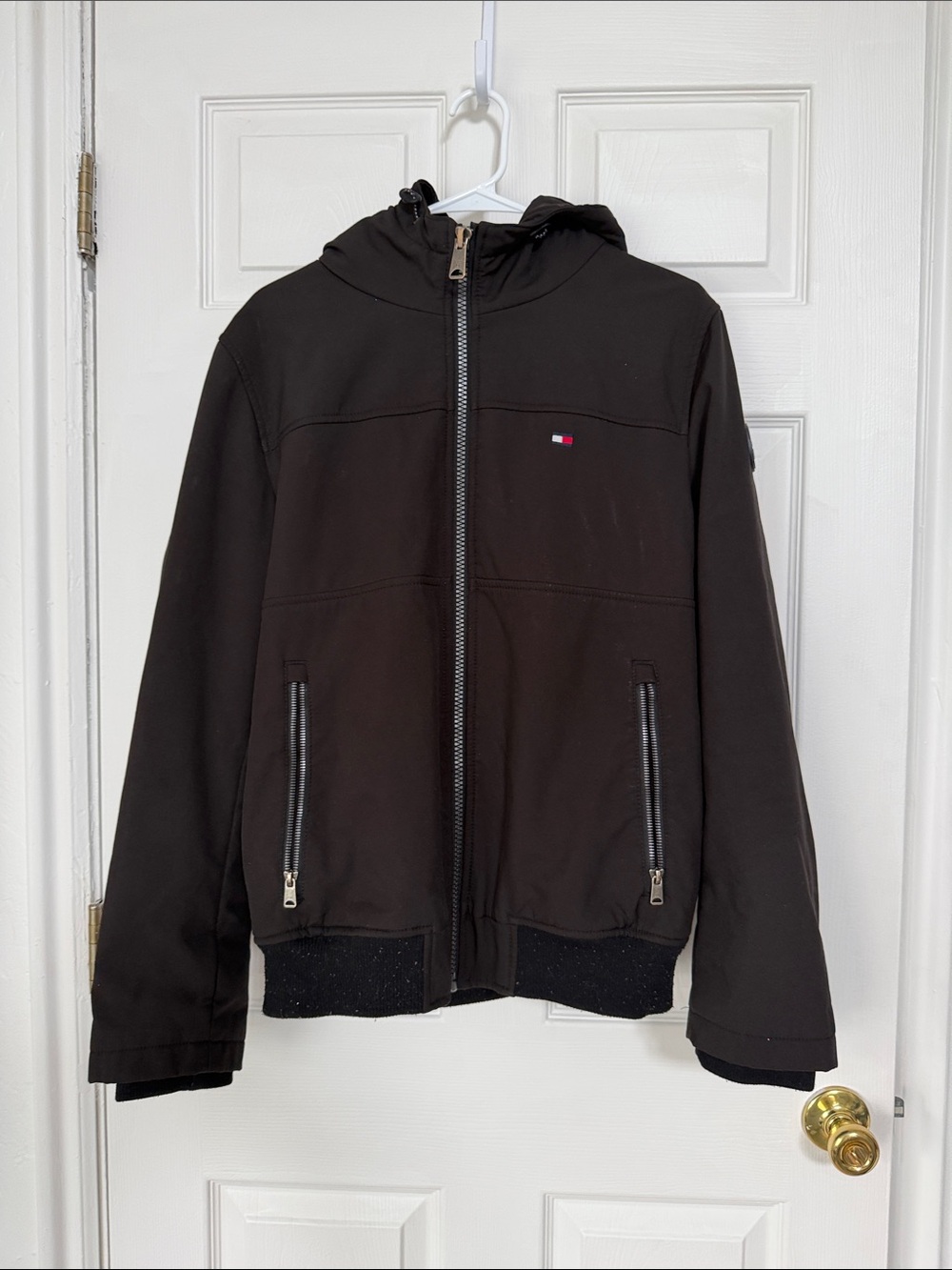 Tommy Hilfiger Black Hooded Windbreaker Winter Jacket